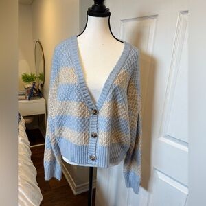 London Kaye Striped Knit Button Front Cardigan Sweater | Size XL